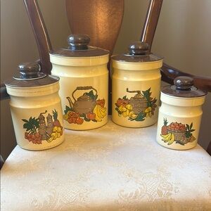 Vintage Kromex Harvest Fruit canister set w/lids, retro 1960s